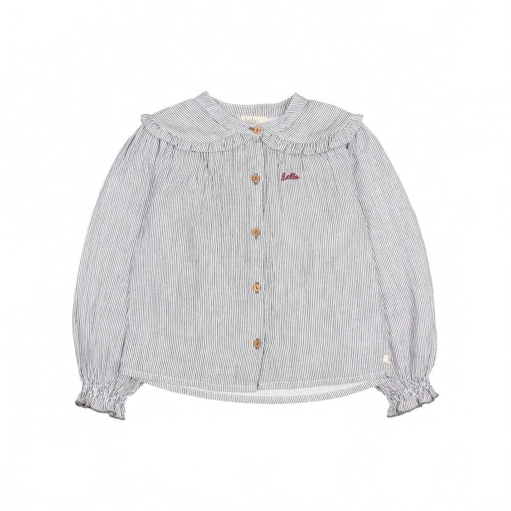 NEW BÚHO toddler kid's hello embroidered stripes blouse in blue
